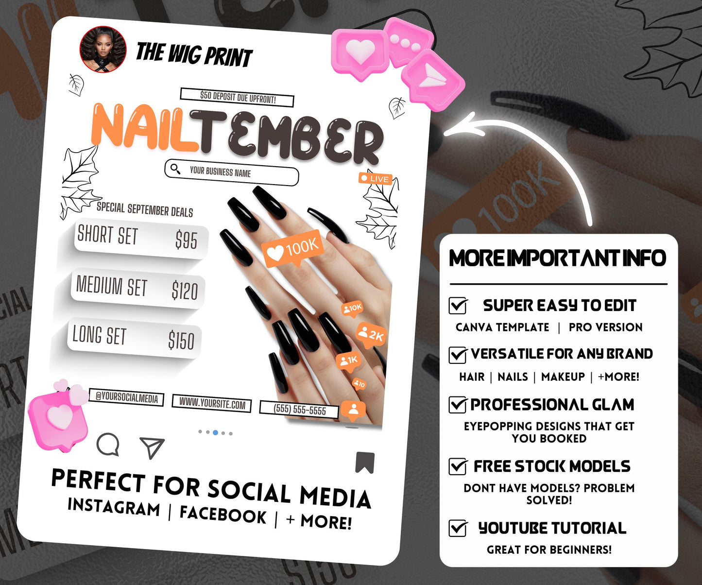 NailTember | Nail Tech Flyer | Canva Template | Beauty Flyer | Nail Promo | Customizable | September Flyer | September Specials