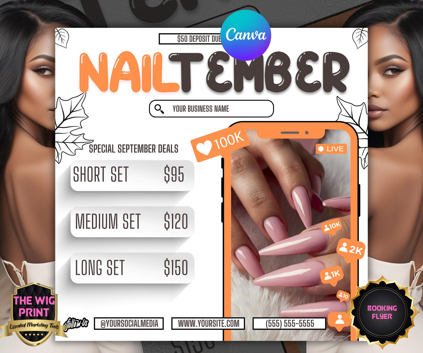 NailTember | Nail Tech Flyer | Canva Template | Beauty Flyer | Nail Promo | Customizable | September Flyer | September Specials