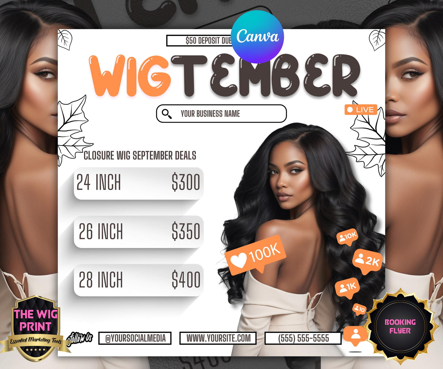 WigTember | Wig Maker Flyer | Canva Template | Beauty Flyer | Wig Promo | Customizable | September Flyer | September Specials