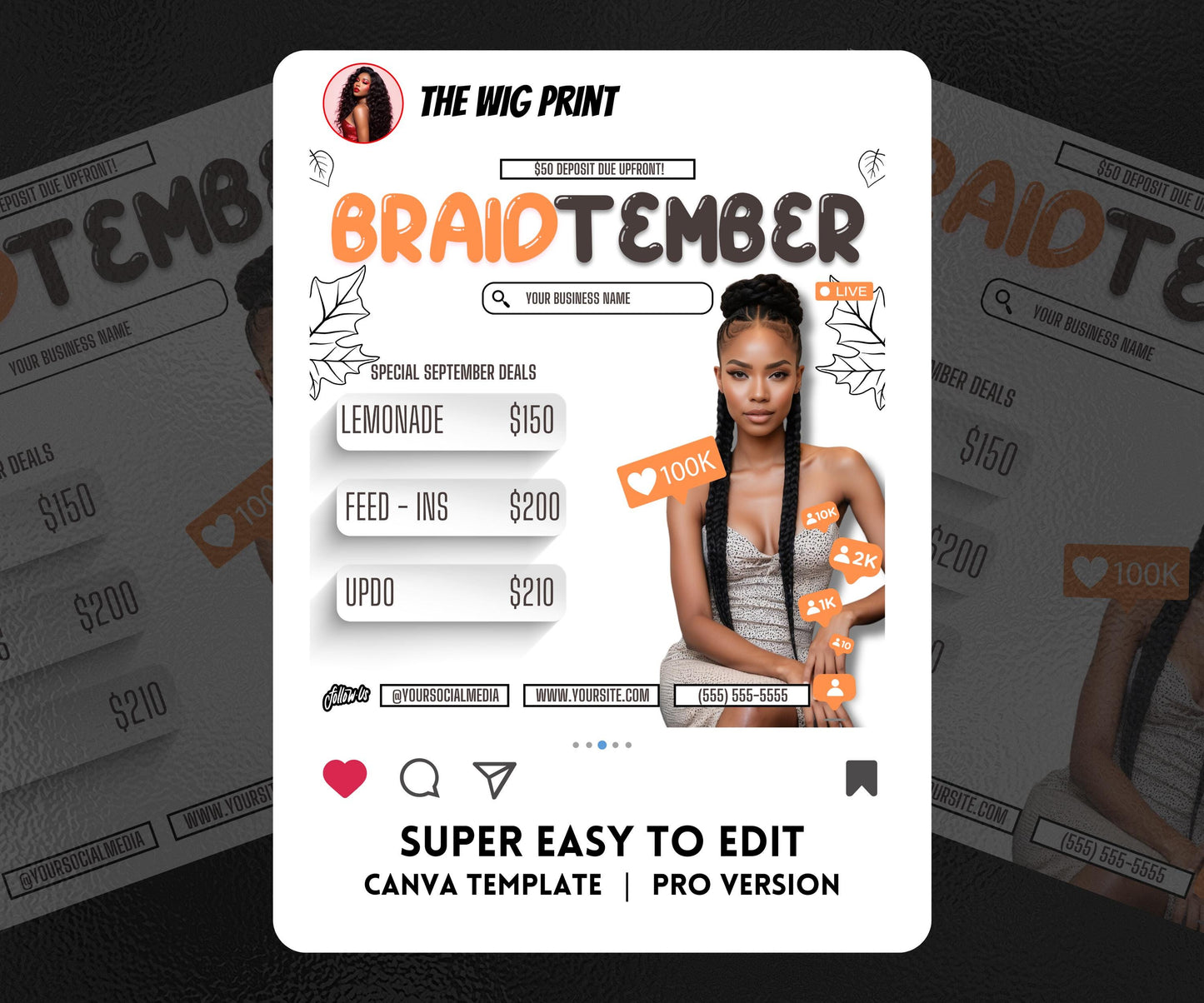 BraidTember | 3 Braider Flyers | Canva Template | Beauty Flyer | Braid Promo | Customizable | September Flyer | September Specials