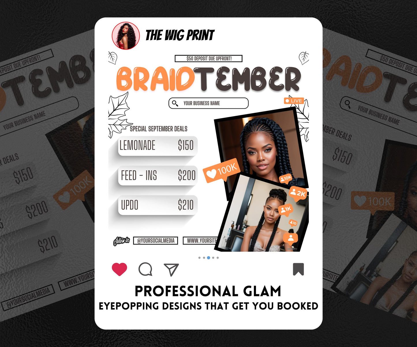 BraidTember | 3 Braider Flyers | Canva Template | Beauty Flyer | Braid Promo | Customizable | September Flyer | September Specials