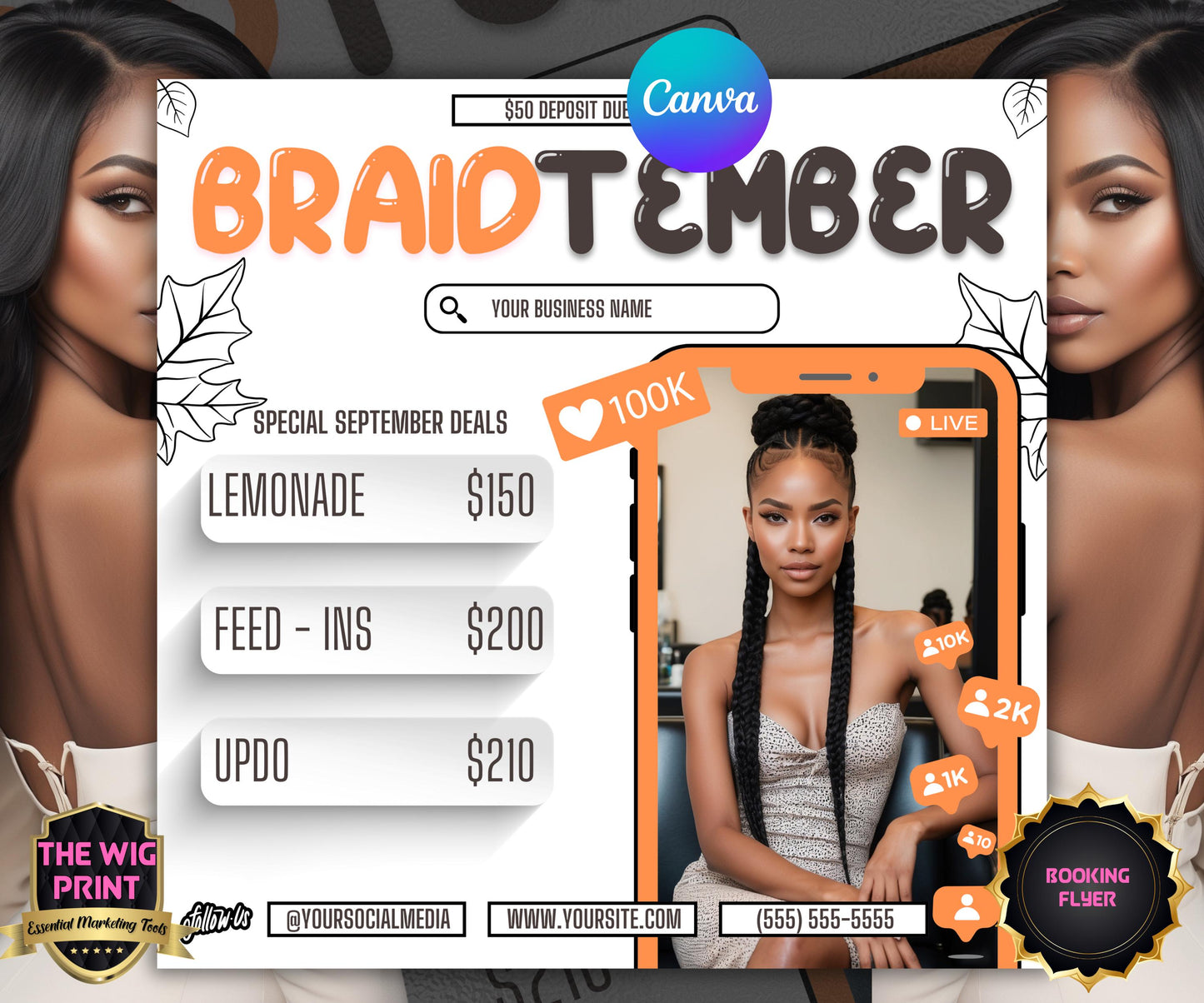 BraidTember | Braider Flyer | Canva Template | Beauty Flyer | Braid Promo | Customizable | September Flyer | September Specials