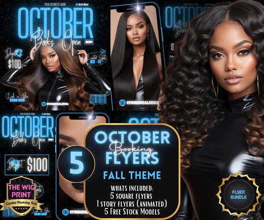 5 Neon Flyers | October Booking Flyers | Blue Theme