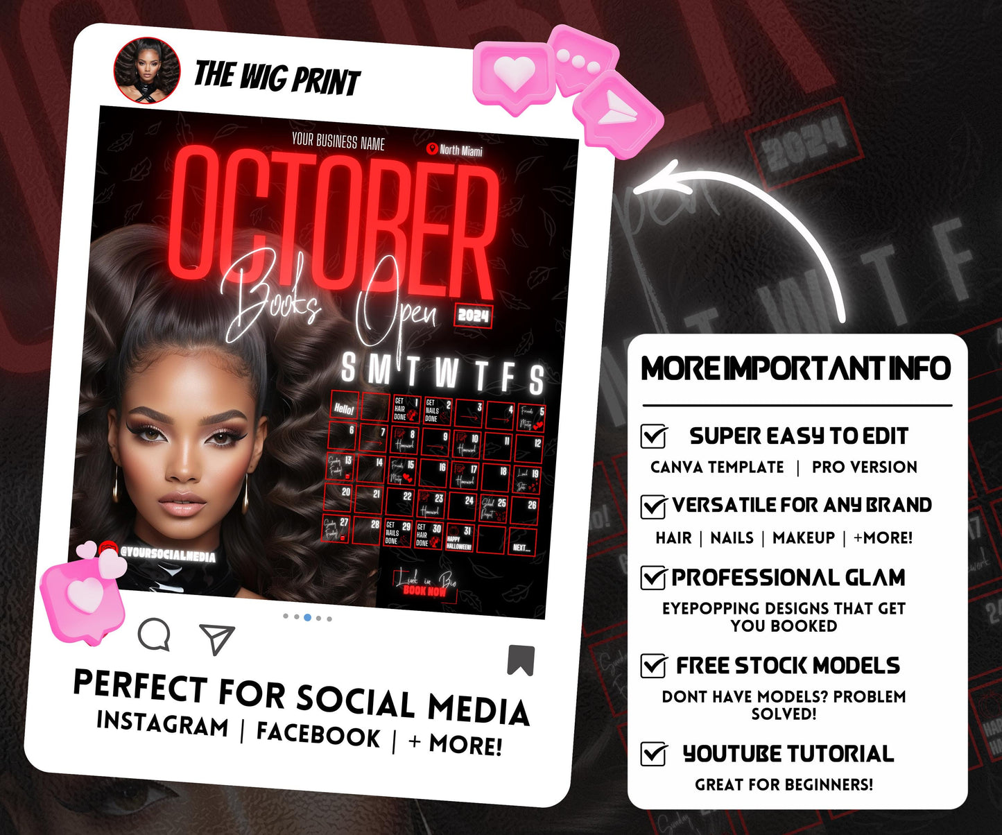 5 Neon Flyers | October Booking Flyers | Red Theme