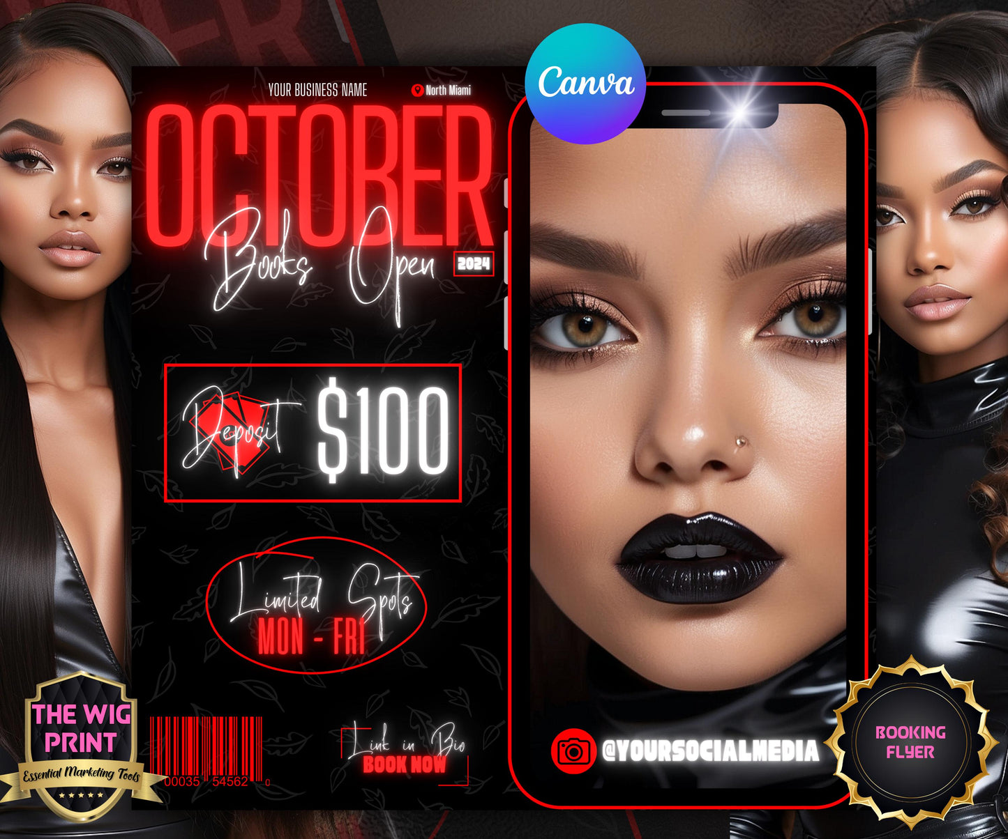 October Booking Flyer | Neon Red Theme