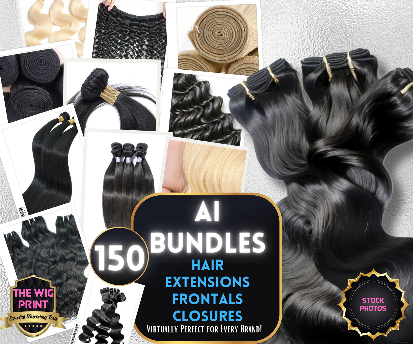 Ai Bundles & Frontals | Luxury Hair Extensions | Over 150 Photos | Model Stock Photos | Ultra Realistic | Ai Generated