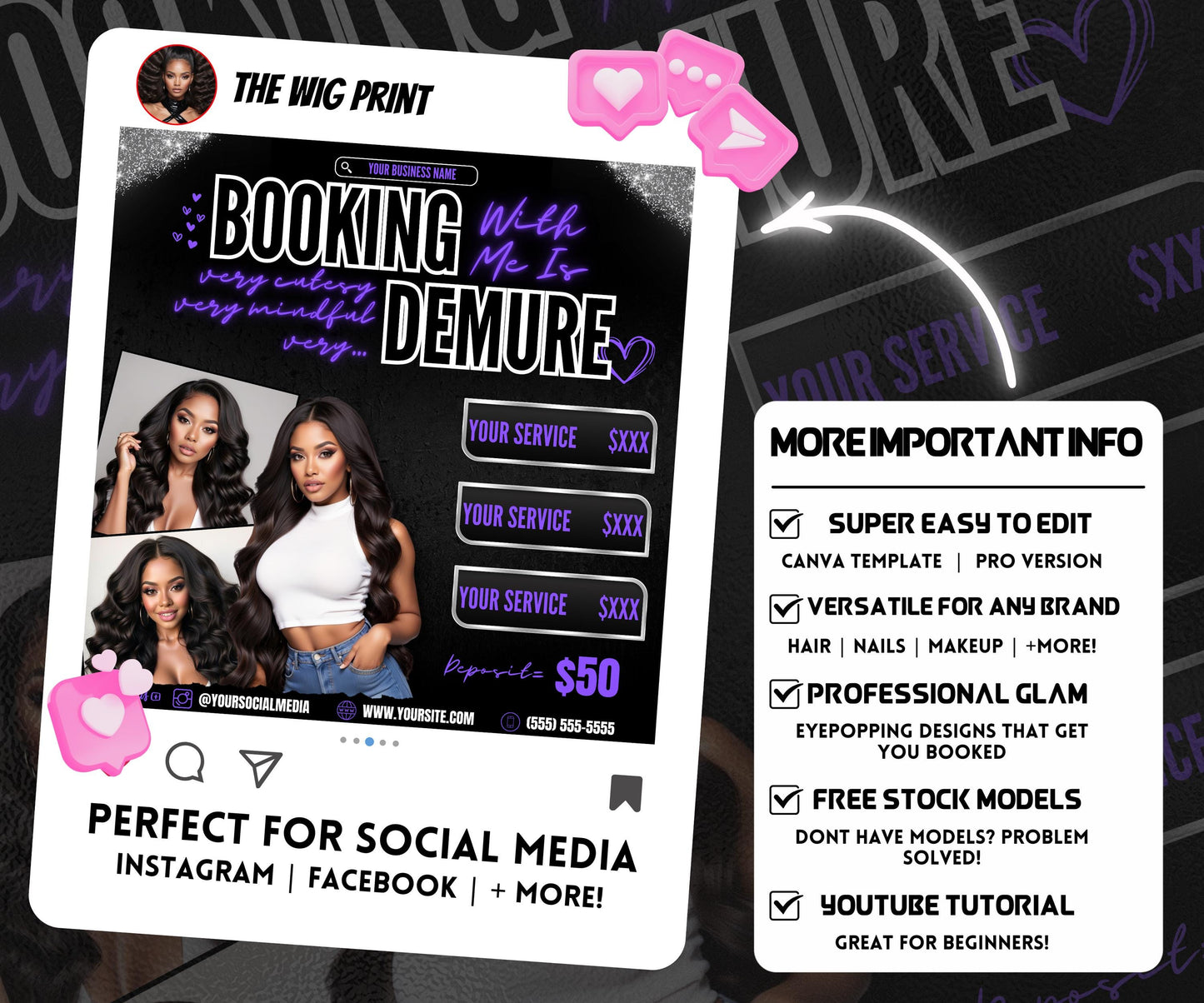 Very Demure | Beauty Flyer | Hair Stylist | Nail Tech | Lash Tech | Braids | Wig Maker | Canva Template | Neon Flyer | Beauty Services