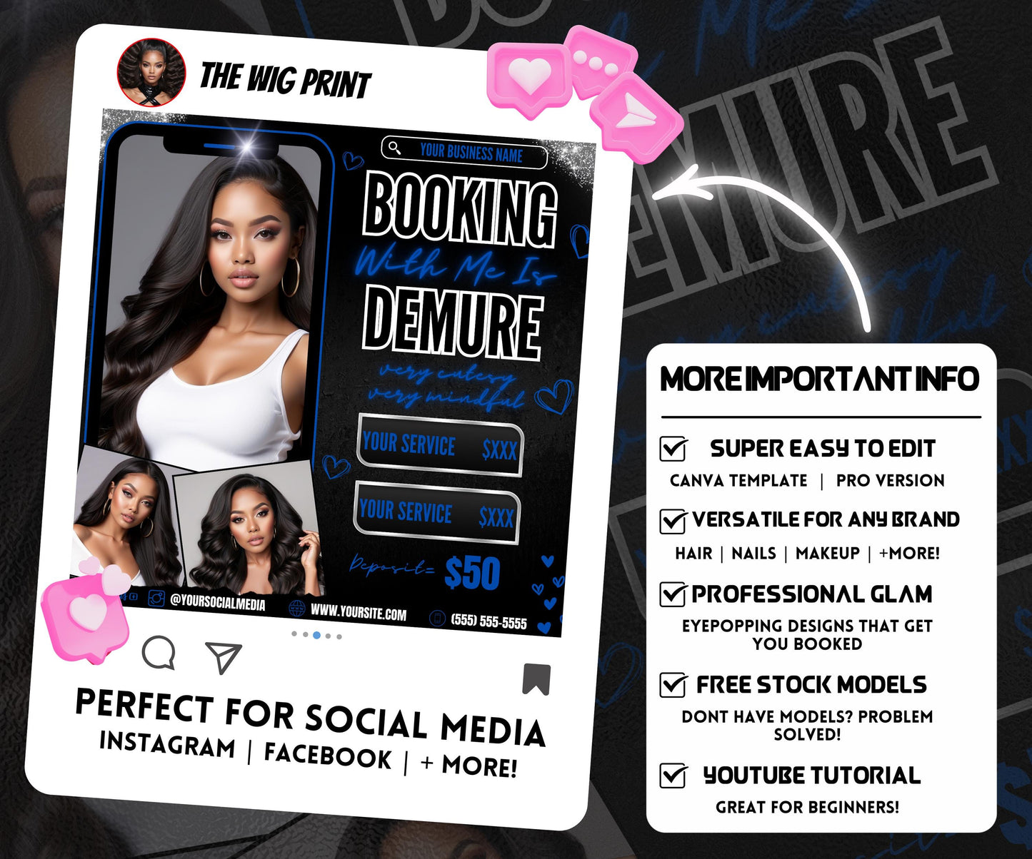 Very Demure | Beauty Flyer | Hair Stylist | Nail Tech | Lash Tech | Braids | Wig Maker | Canva Template | Neon Flyer | Beauty Services