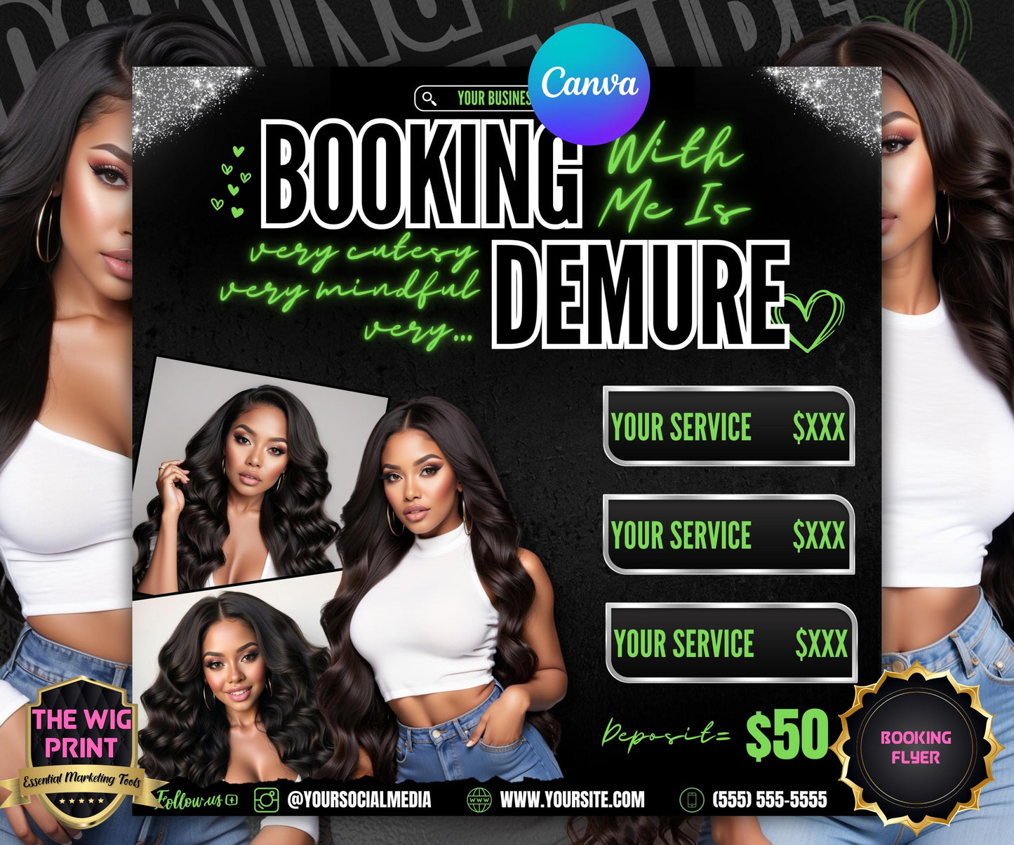 Very Demure | Beauty Flyer | Hair Stylist | Nail Tech | Lash Tech | Braids | Wig Maker | Canva Template | Neon Flyer | Beauty Services