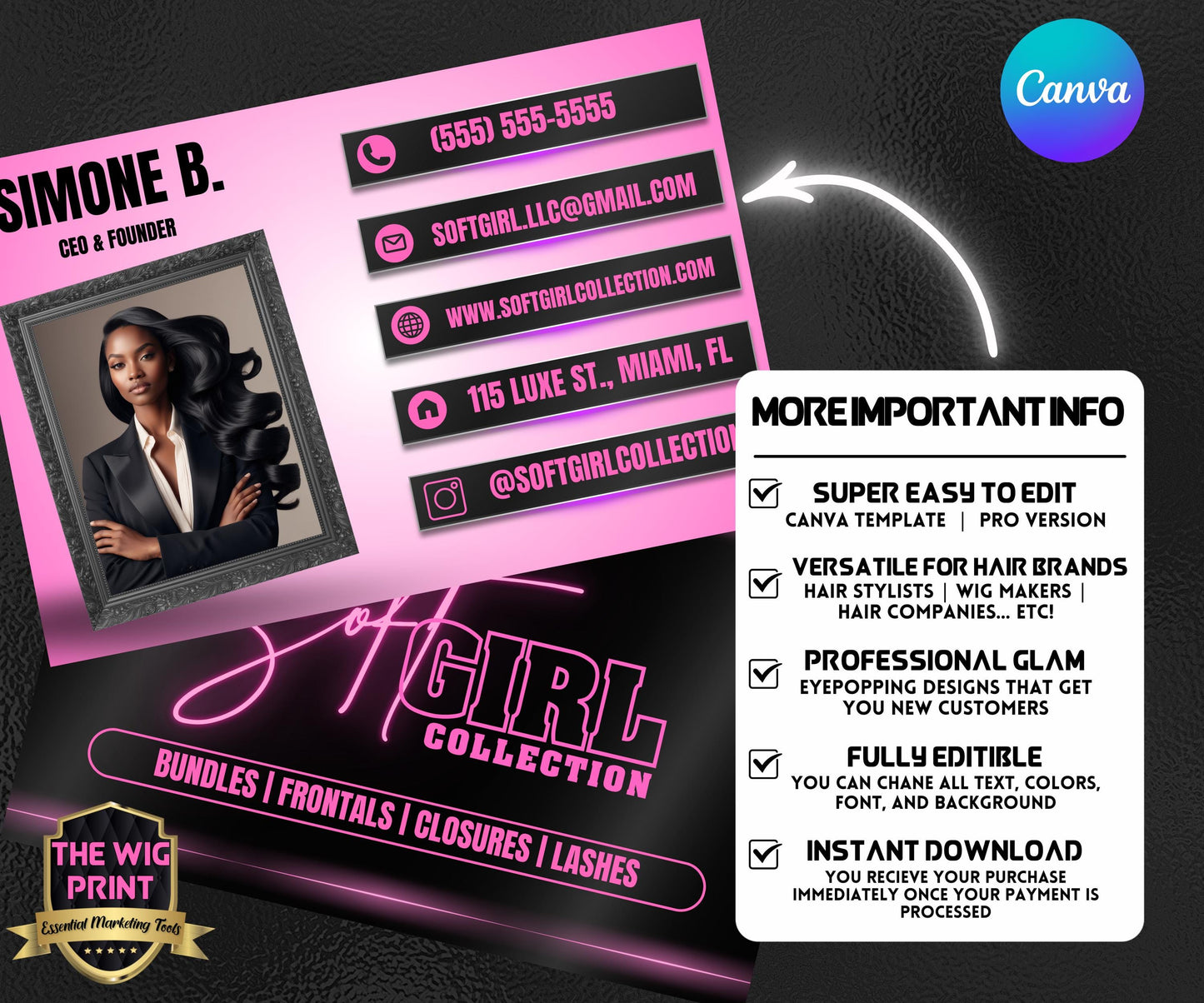 Soft Girl Collection | Business Cards Template | Canva Template Design | Hair Stylist| Lashes Nail Tech Braids Wigs Card