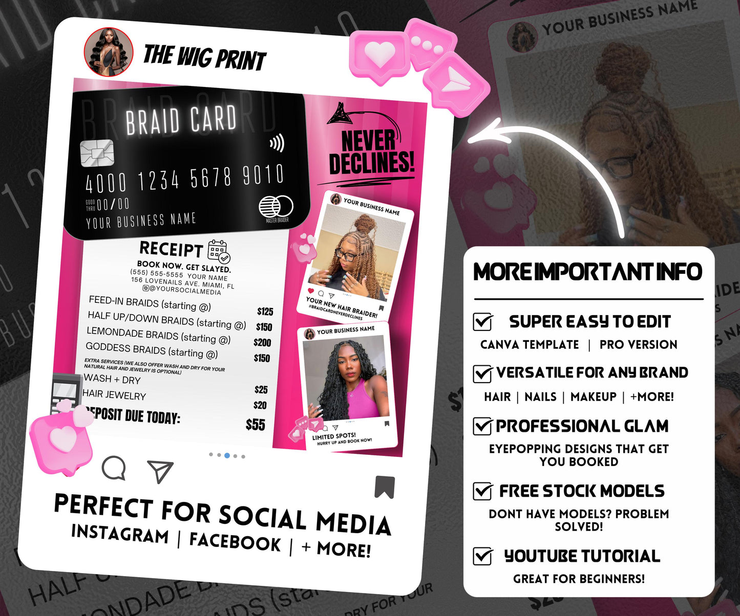 Braid Card Never Declines | Canva Flyer Template