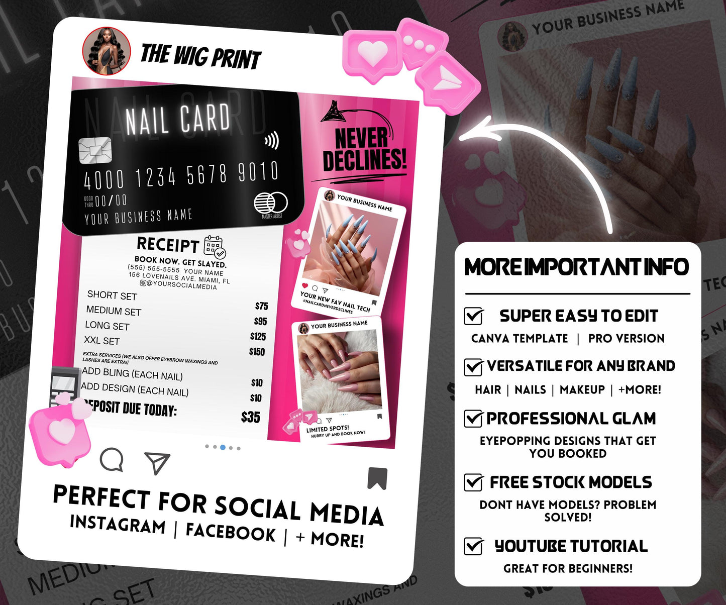 Nail Card Never Declines | Nail Tech Flyer | Nail Design | Canva Template | Beauty Flyer | Nail Promo | Customizable | Social Media