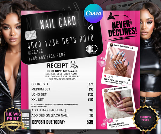 Nail Card Never Declines | Nail Tech Flyer | Nail Design | Canva Template | Beauty Flyer | Nail Promo | Customizable | Social Media