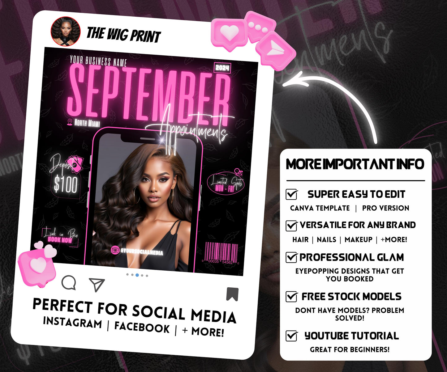 September Books Open | September Booking Flyer | Pink Theme | DIY | CANVA | Fall SZN | September Special | September Appointments