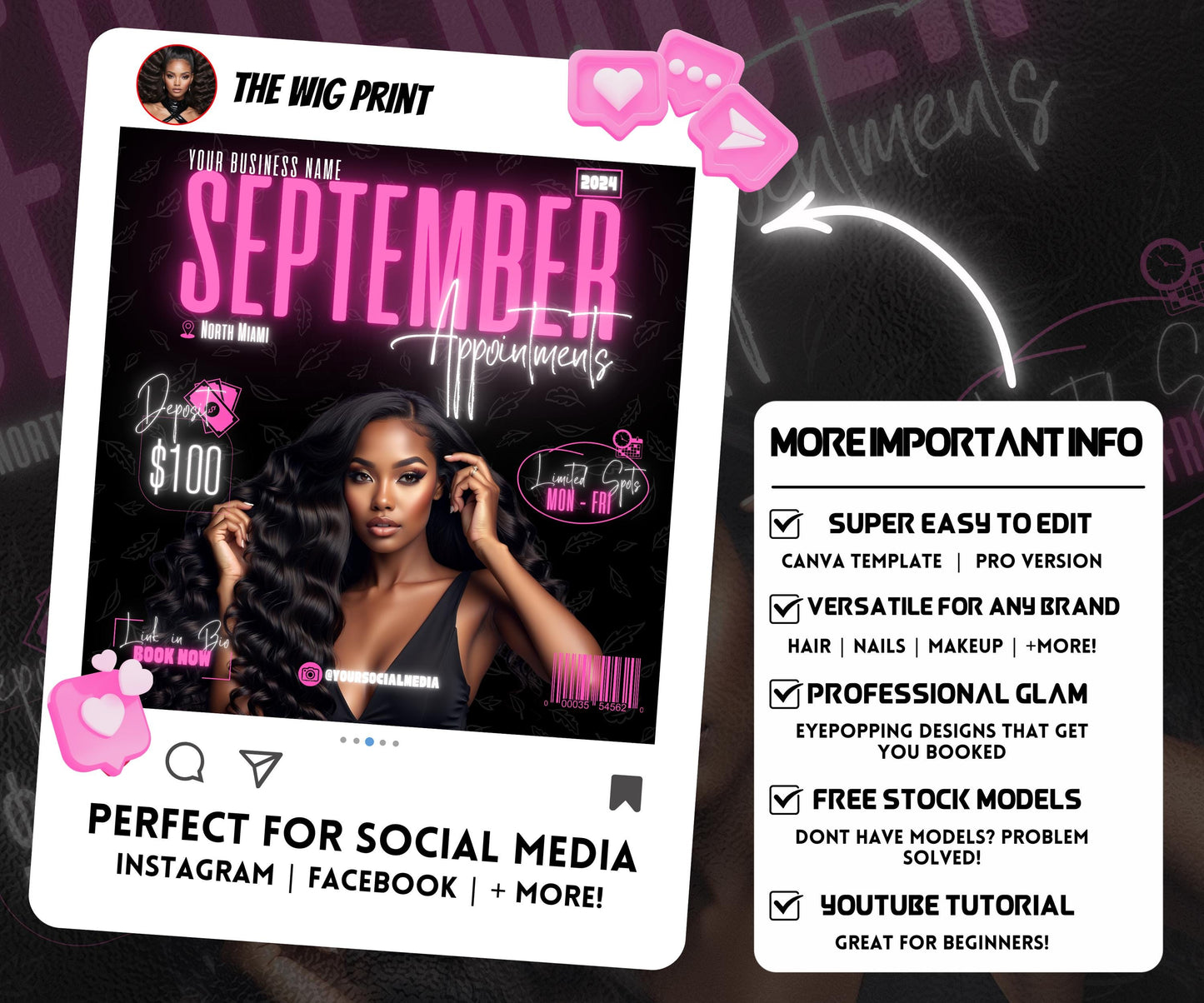 September Books Open | September Booking Flyer | Pink Theme | DIY | CANVA | Fall SZN | September Special | September Appointments