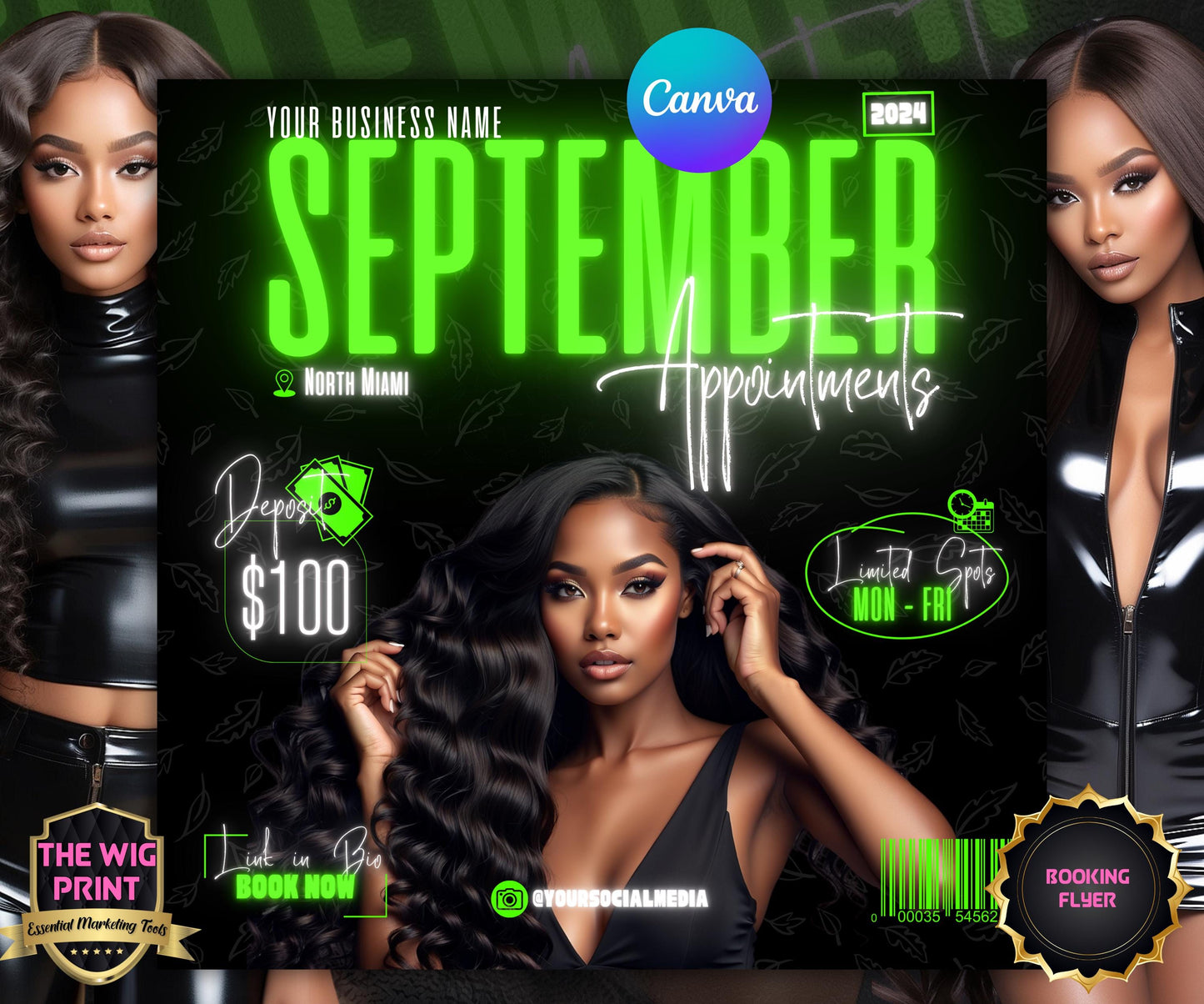 September Books Open | September Booking Flyer | Green Theme | DIY | CANVA | Fall SZN | September Special | September Appointments