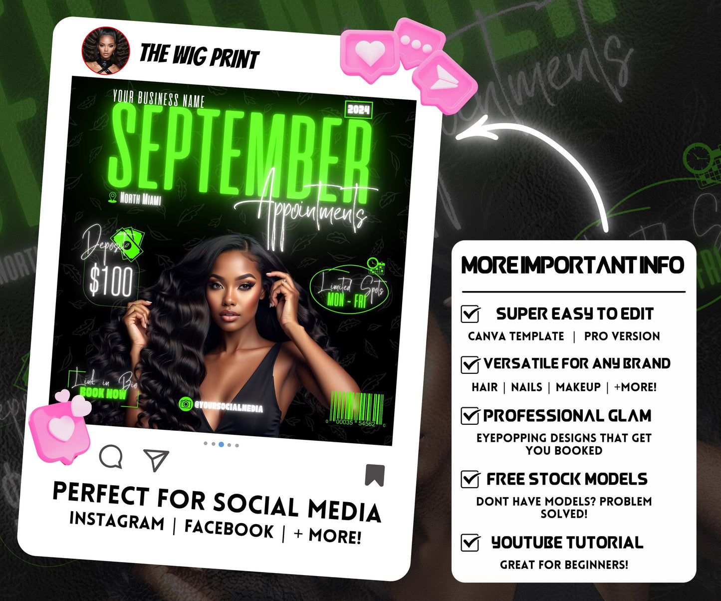 September Books Open | September Booking Flyer | Green Theme | DIY | CANVA | Fall SZN | September Special | September Appointments