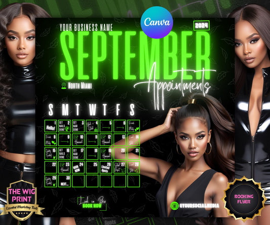 September Books Open | September Booking Flyer | Green Theme | DIY | CANVA | Fall SZN | September Special | September Appointments