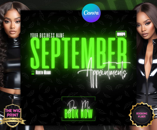 September Books Open | September Booking Flyer | Green Theme | DIY | CANVA | Fall SZN | September Special | September Appointments