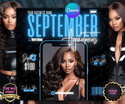 September Books Open | September Booking Flyer | Blue Theme | DIY | CANVA | Fall SZN | September Special | September Appointments