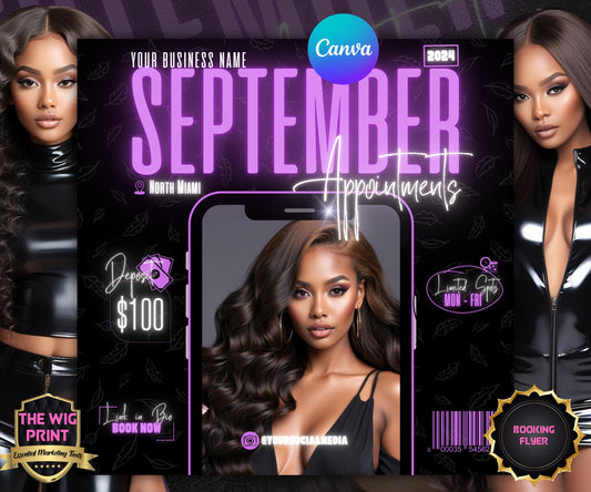 September Books Open | September Booking Flyer | Purple Theme | DIY | CANVA | Fall SZN | September Special | September Appointments