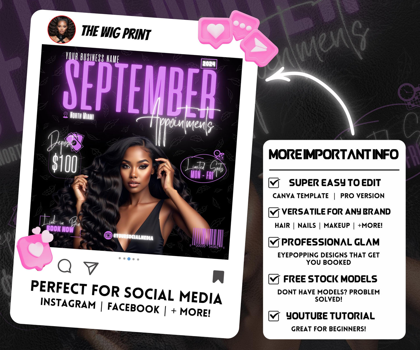 September Books Open | September Booking Flyer | Purple Theme | DIY | CANVA | Fall SZN | September Special | September Appointments