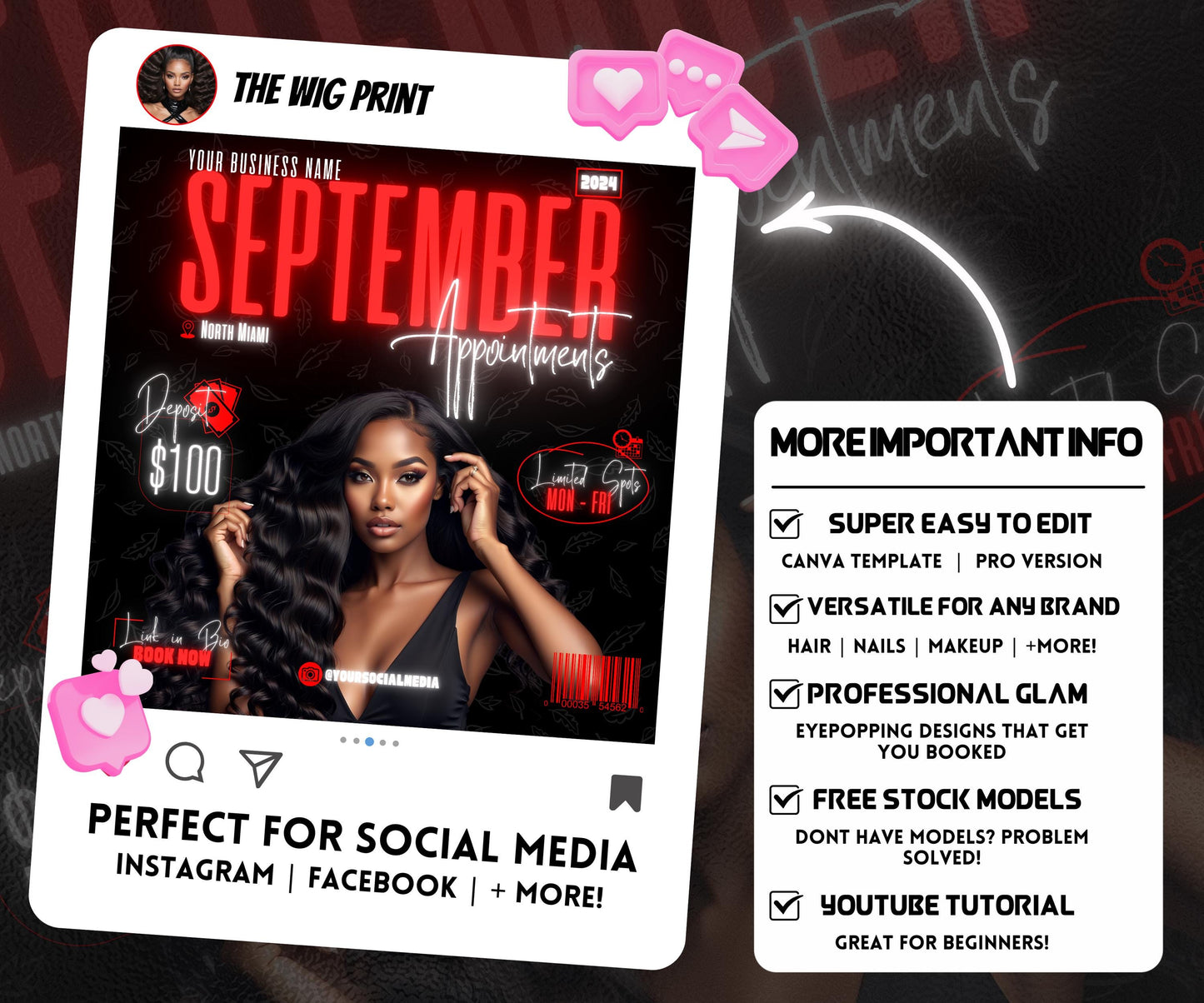 September Books Open | September Booking Flyer | Red Theme | DIY | CANVA | Fall SZN | September Special | September Appointments