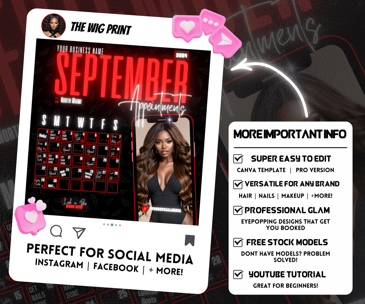 September Books Open | September Booking Flyer | Red Theme | DIY | CANVA | Fall SZN | September Special | September Appointments