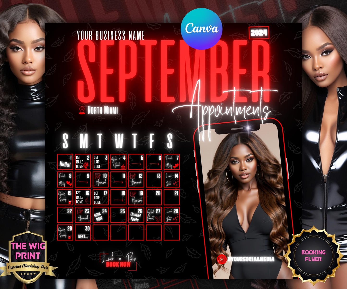 September Books Open | September Booking Flyer | Red Theme | DIY | CANVA | Fall SZN | September Special | September Appointments