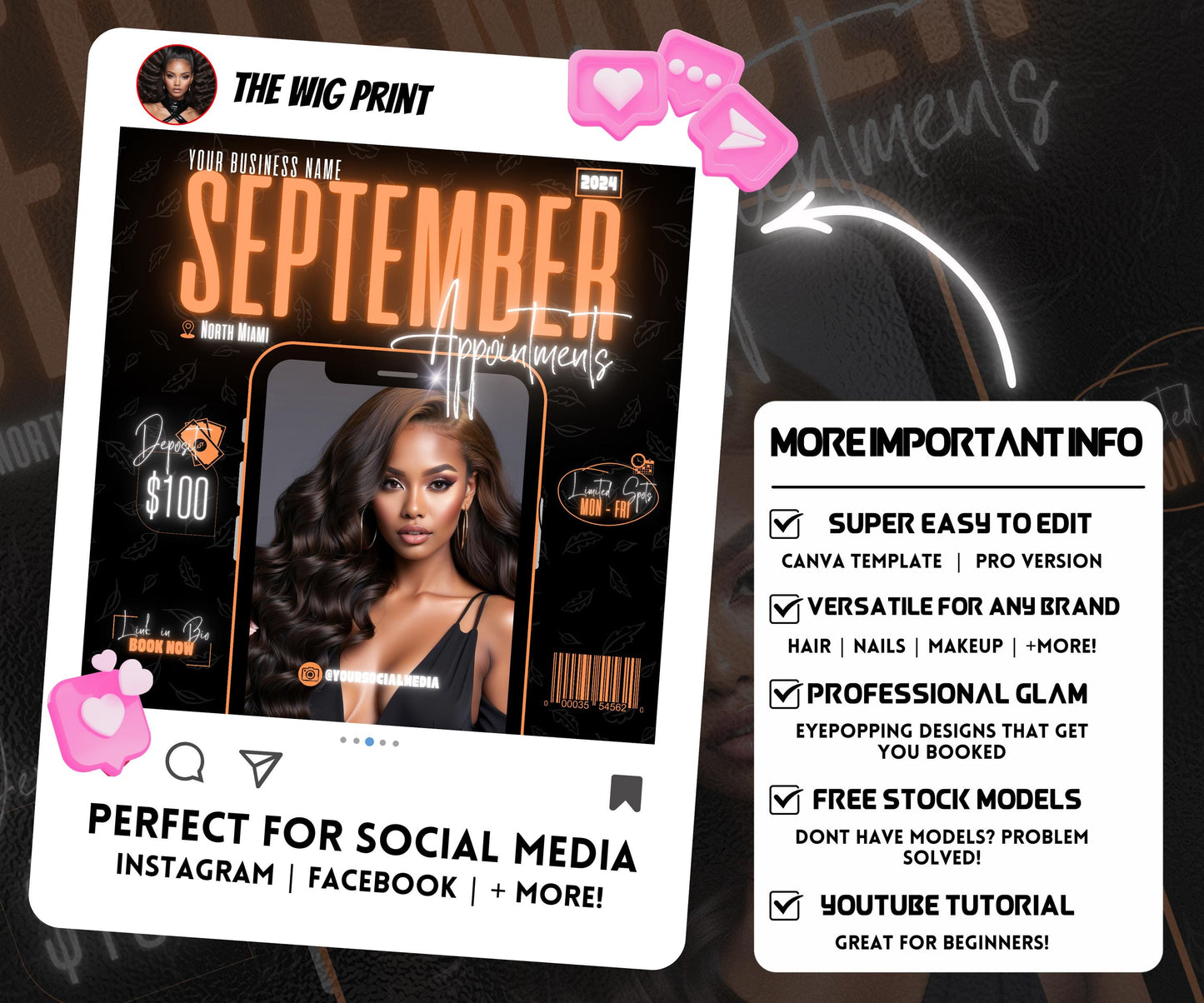 September Books Open | September Booking Flyer | Orange Theme | DIY | CANVA | Fall SZN | September Special | September Appointments