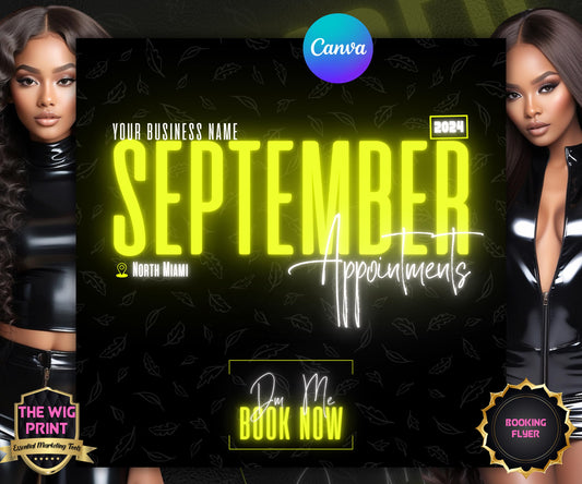 September Books Open | September Booking Flyer | Yellow Theme | DIY | CANVA | Fall SZN | September Special | September Appointments