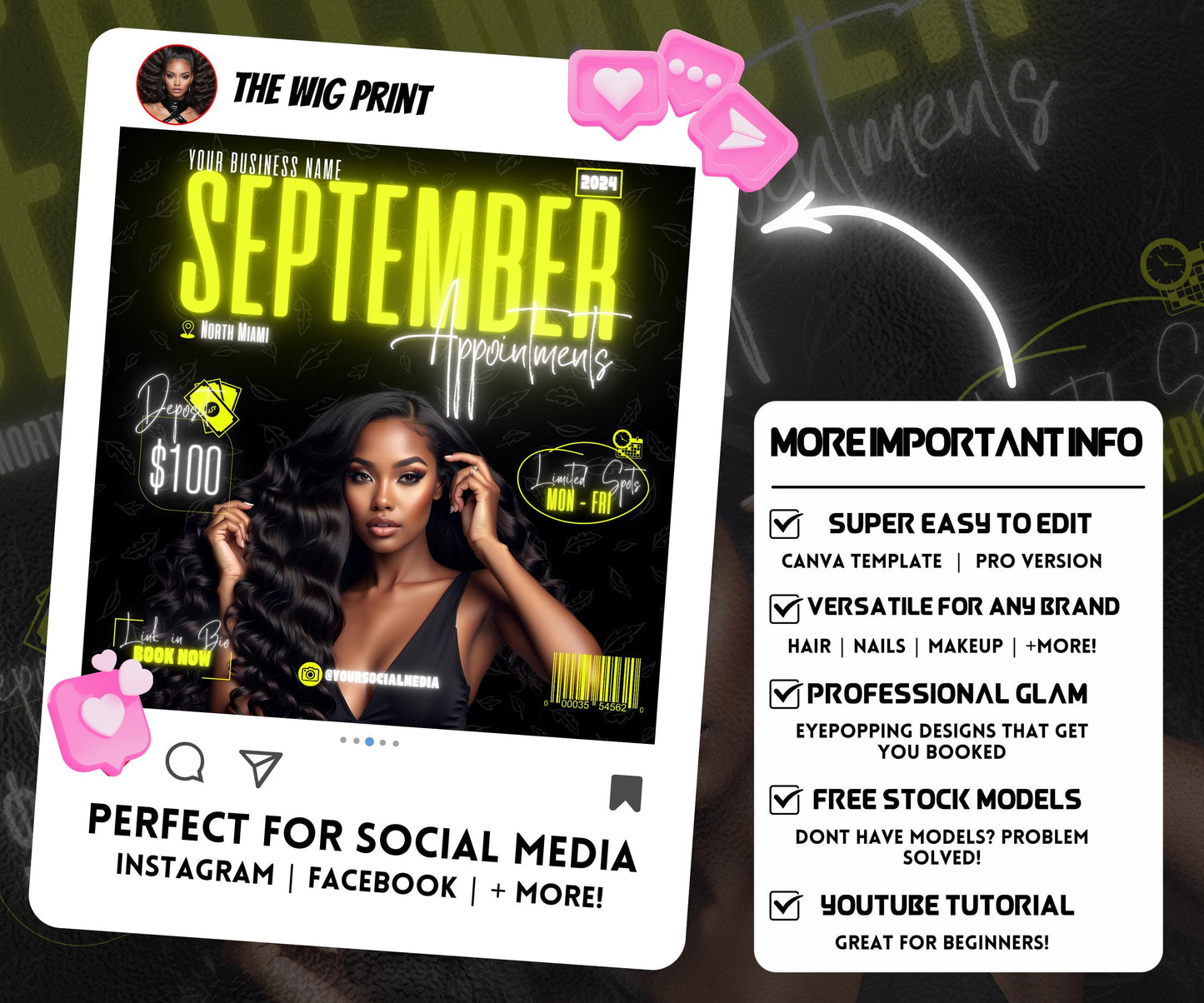 September Books Open | September Booking Flyer | Yellow Theme | DIY | CANVA | Fall SZN | September Special | September Appointments