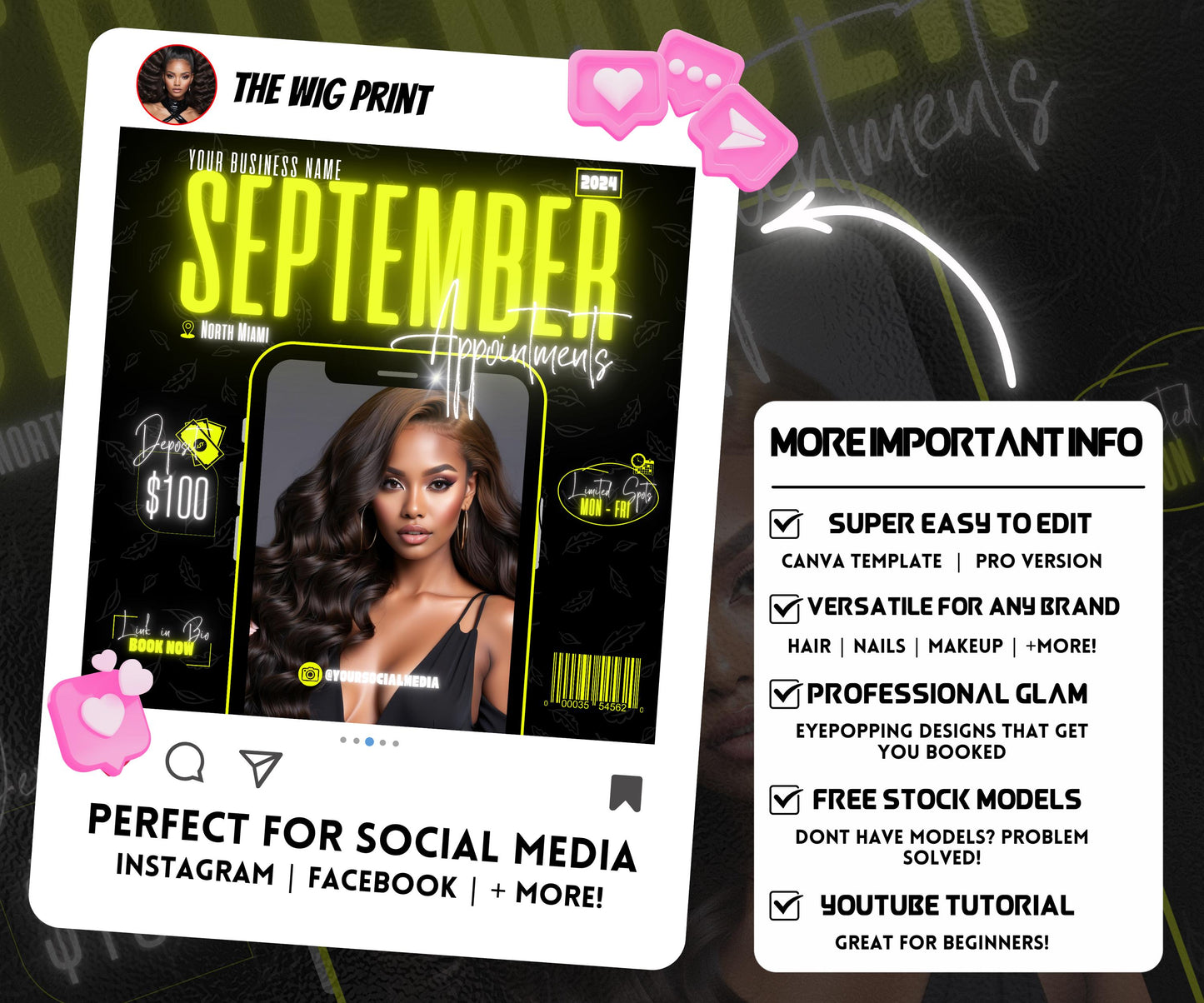 September Books Open | September Booking Flyer | Yellow Theme | DIY | CANVA | Fall SZN | September Special | September Appointments