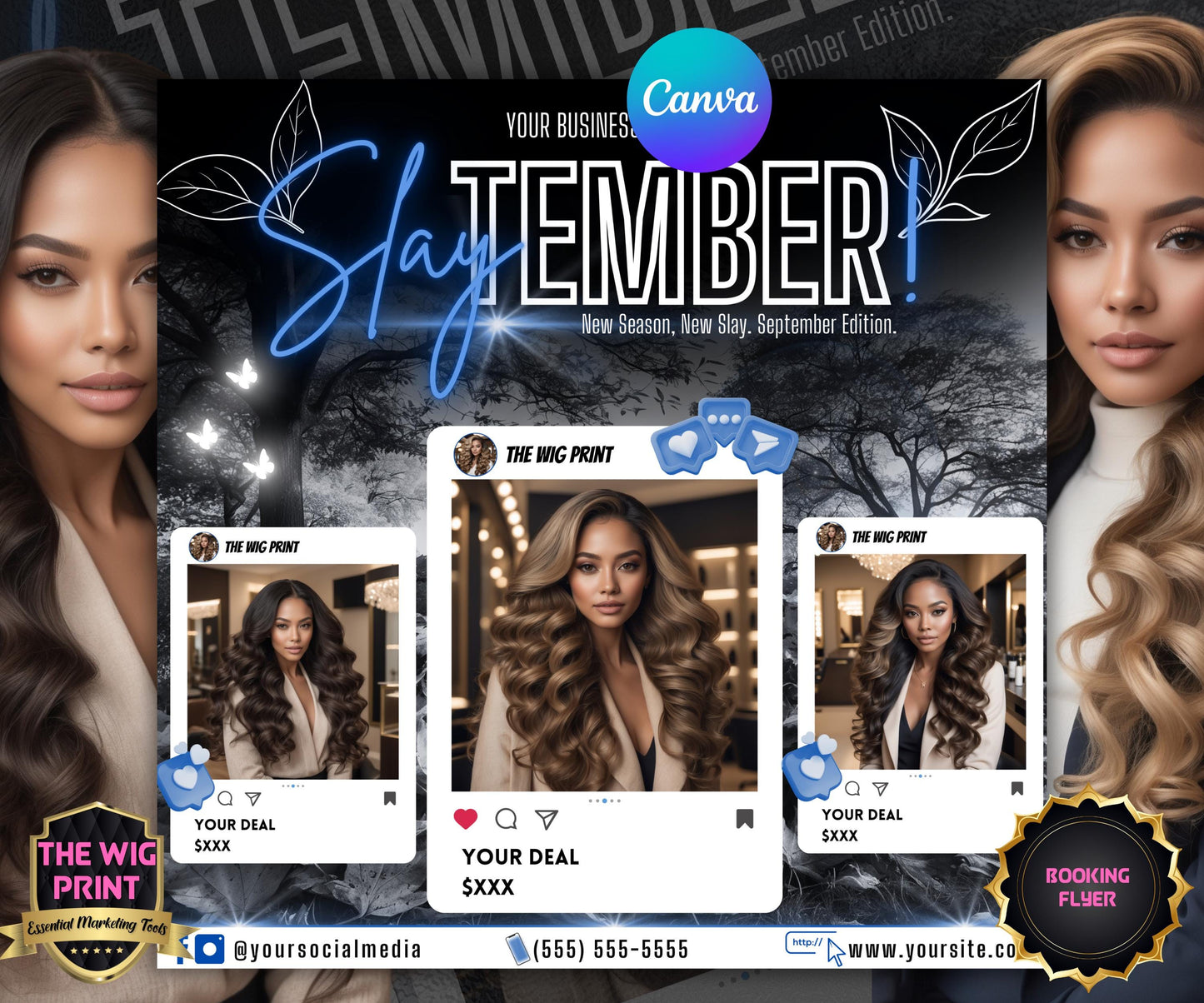 SlayTember | September Booking Flyer | Blue Neon | Fall Theme | DIY | CANVA | Fall SZN | September Special | September Appointments