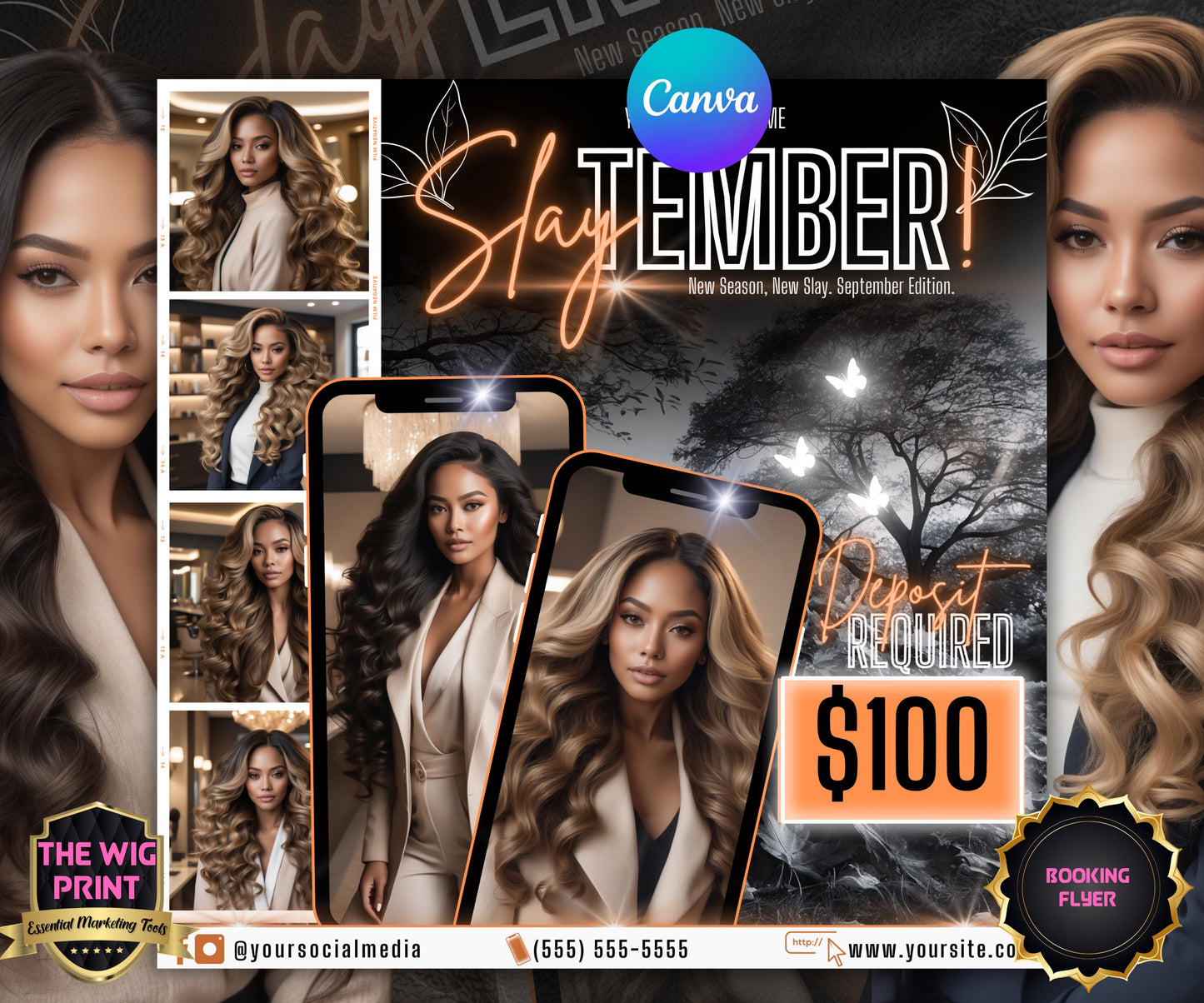 SlayTember | September Booking Flyer | Orange Neon | Fall Theme | DIY | CANVA | Fall SZN | September Special | September Appointments