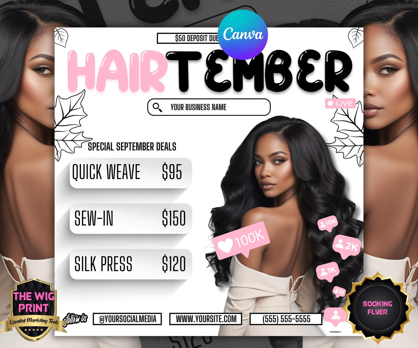 HairTember | Hair Stylist Flyer | Canva Template | Beauty Flyer | Hair Promo | Customizable | September Flyer | September Specials