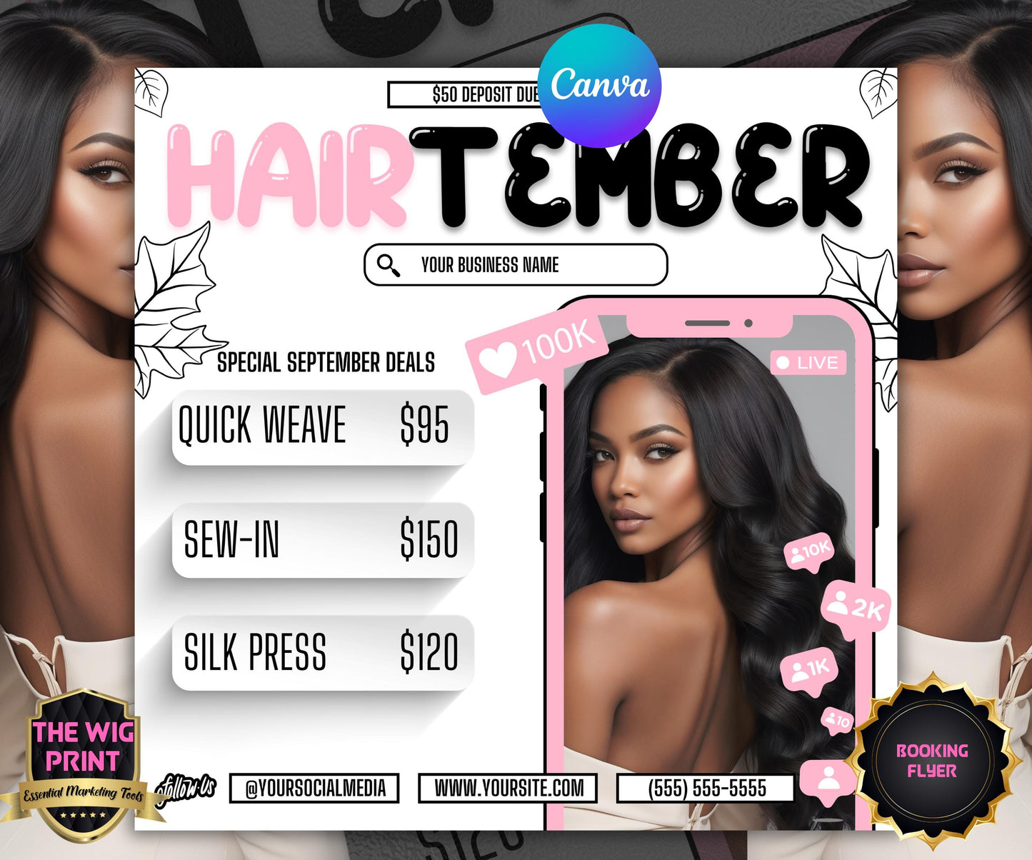 HairTember | Hair Stylist Flyer | Canva Template | Beauty Flyer | Hair Promo | Customizable | September Flyer | September Specials