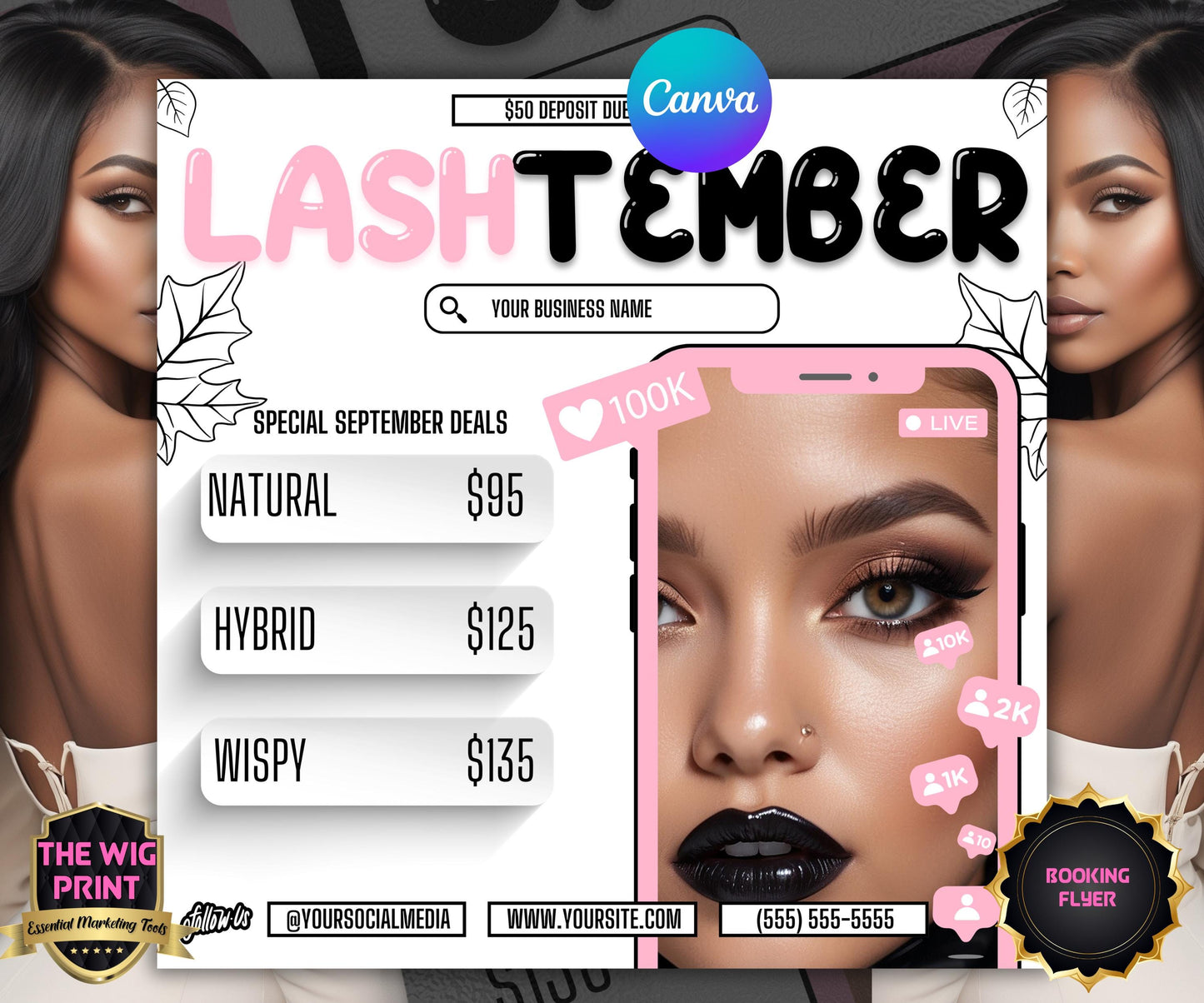 LashTember | Lash Tech Flyer | Canva Template | Beauty Flyer | Lash Promo | Customizable | September Flyer | September Specials