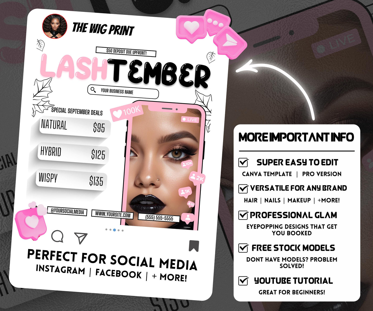 LashTember | Lash Tech Flyer | Canva Template | Beauty Flyer | Lash Promo | Customizable | September Flyer | September Specials