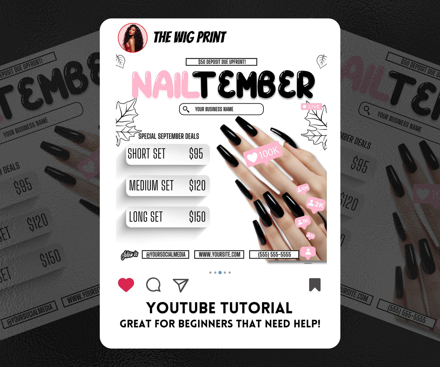 NailTember | 3 Nail Tech Flyers | Canva Template | Beauty Flyer | Nail Promo | Customizable | September Flyer | September Specials