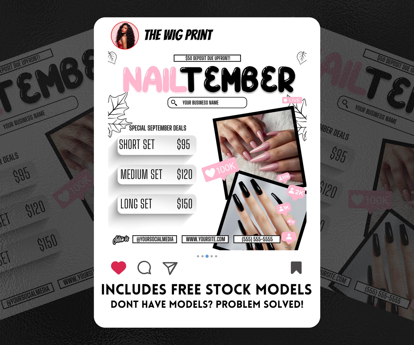 NailTember | 3 Nail Tech Flyers | Canva Template | Beauty Flyer | Nail Promo | Customizable | September Flyer | September Specials