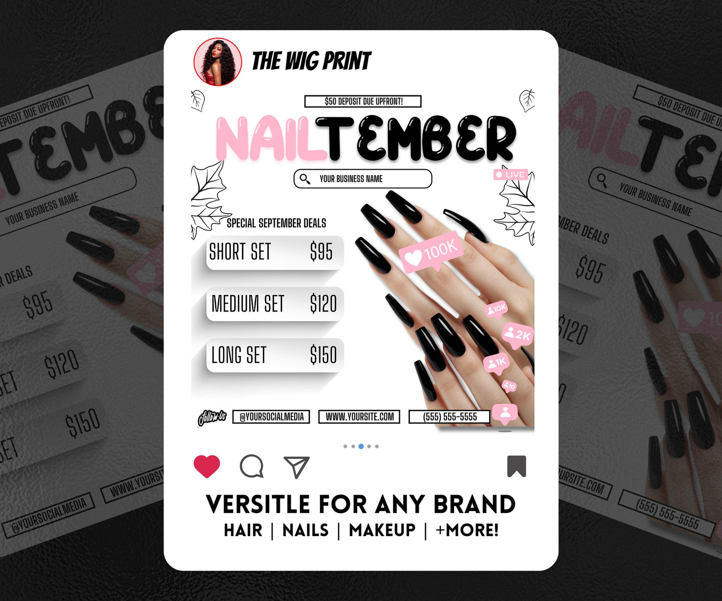 NailTember | 3 Nail Tech Flyers | Canva Template | Beauty Flyer | Nail Promo | Customizable | September Flyer | September Specials