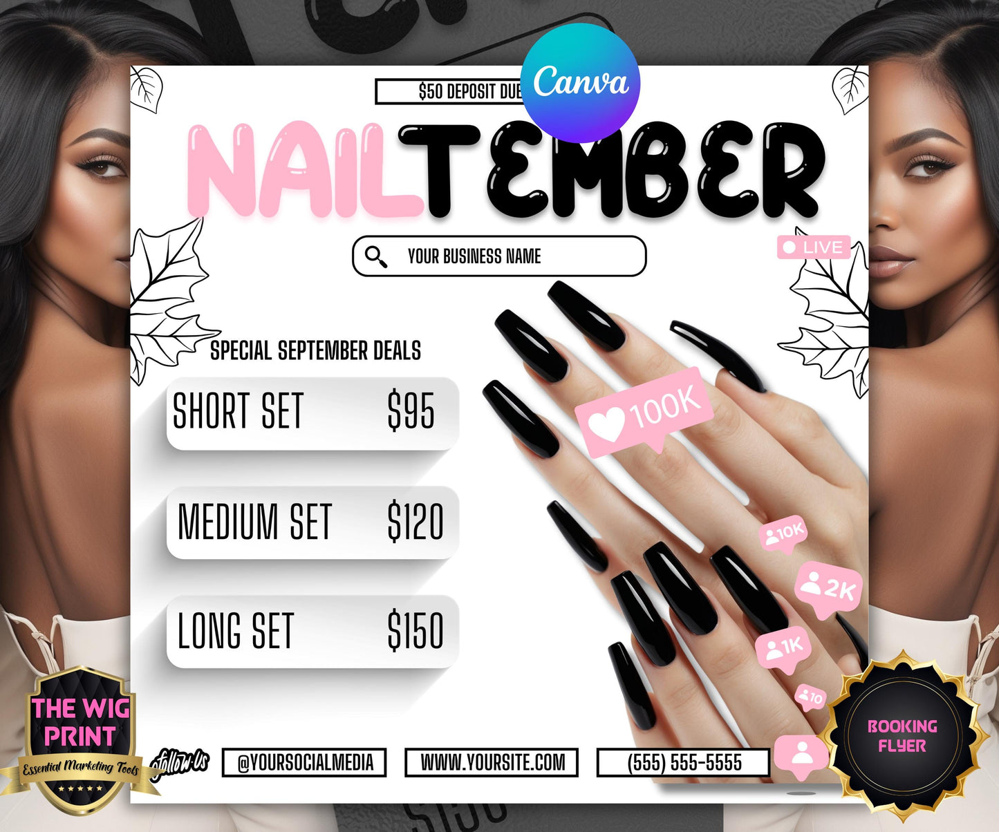 NailTember | Nail Tech Flyer | Canva Template | Beauty Flyer | Nail Promo | Customizable | September Flyer | September Specials