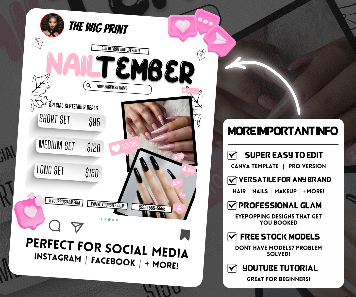 NailTember | Nail Tech Flyer | Canva Template | Beauty Flyer | Nail Promo | Customizable | September Flyer | September Specials