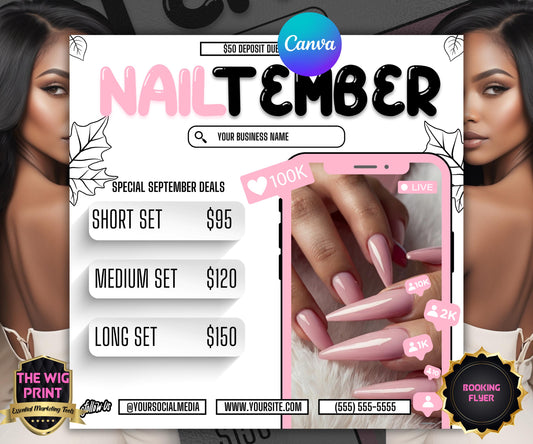 NailTember | Nail Tech Flyer | Canva Template | Beauty Flyer | Nail Promo | Customizable | September Flyer | September Specials