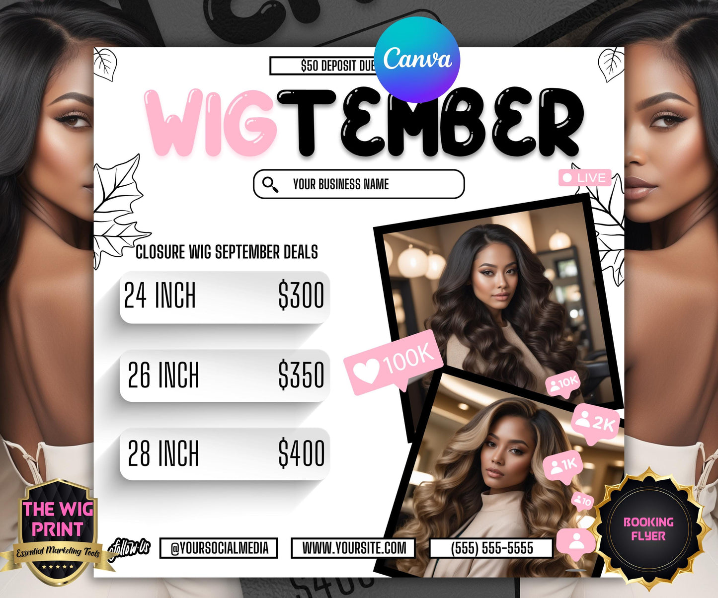 WigTember | Wig Maker Flyer | Canva Template | Beauty Flyer | Wig Promo | Customizable | September Flyer | September Specials