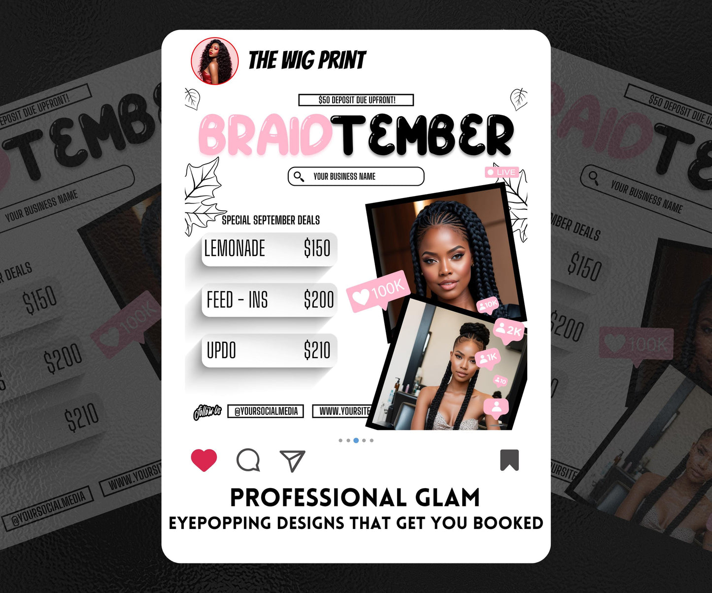 BraidTember | 3 Braider Flyers | Canva Template | Beauty Flyer | Braid Promo | Customizable | September Flyer | September Specials