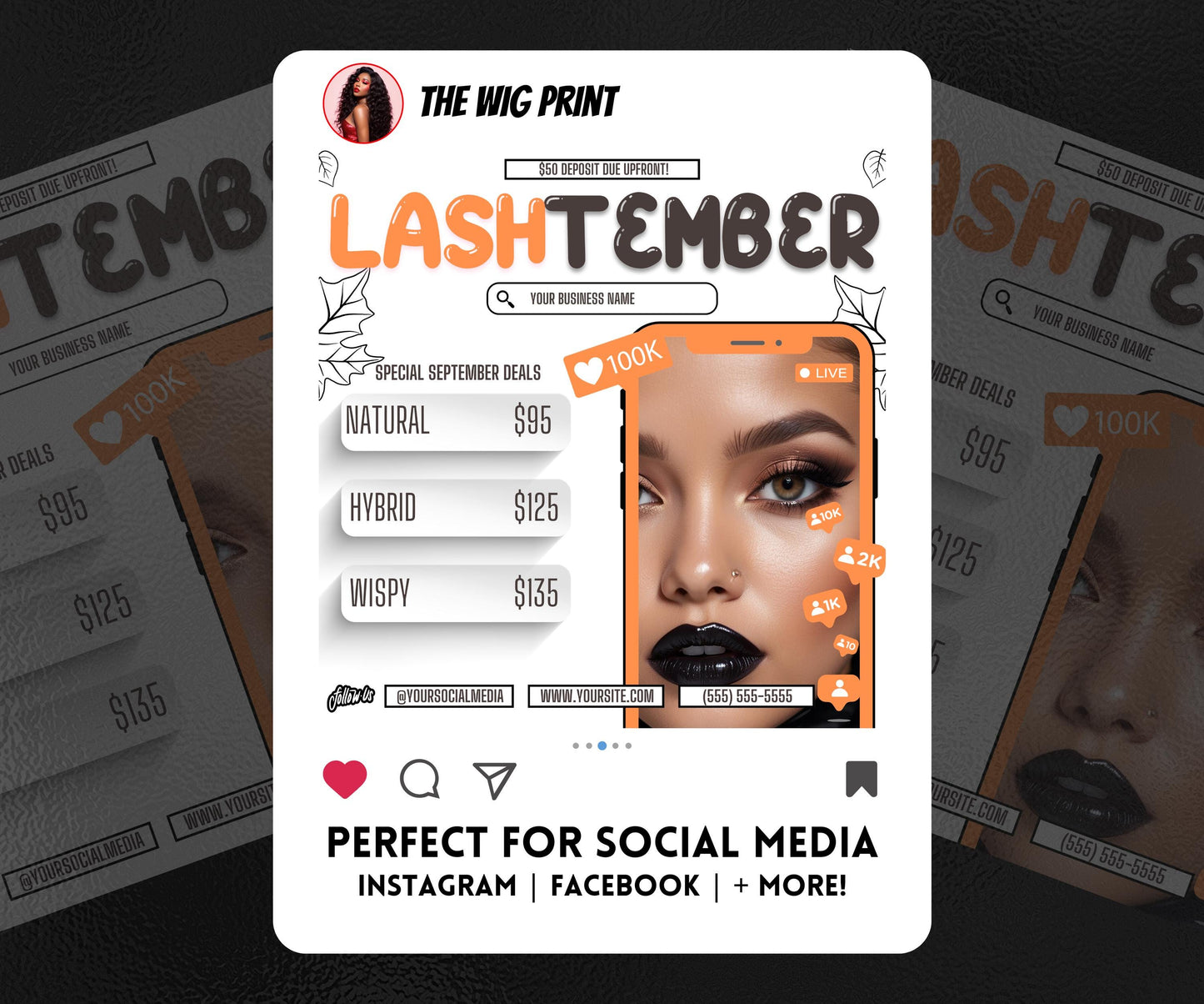 LashTember | 3 Lash Tech Flyers | Canva Template | Beauty Flyer | Lash Promo | Customizable | September Flyer | September Specials