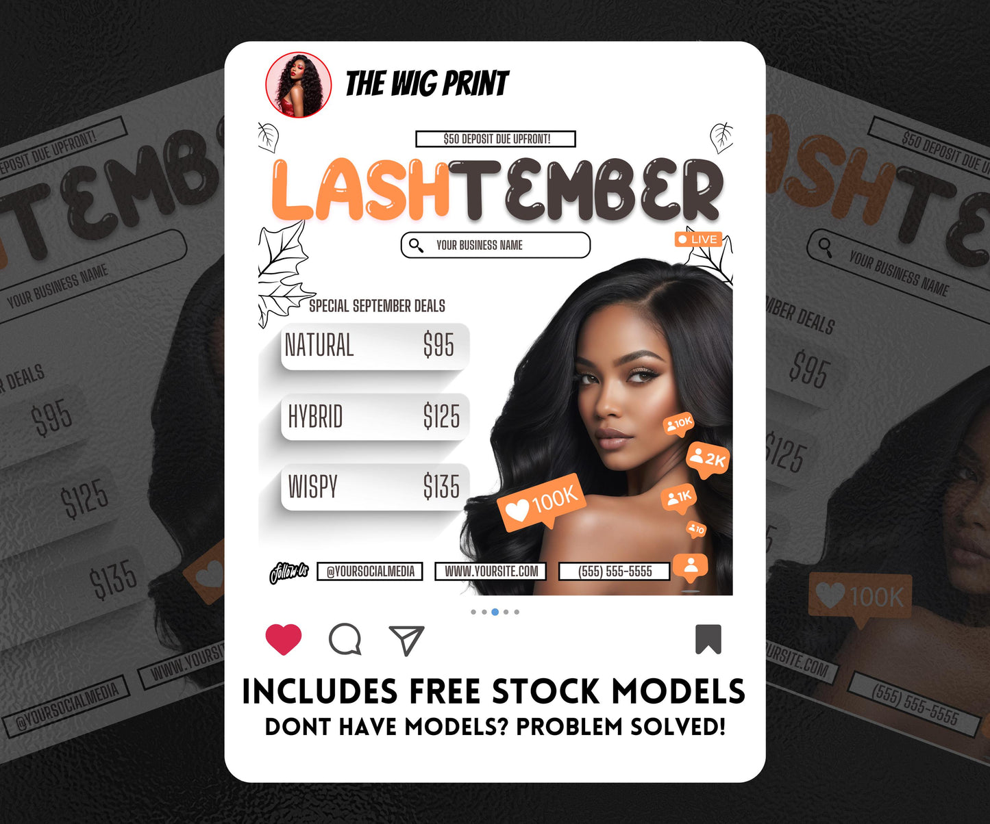 LashTember | 3 Lash Tech Flyers | Canva Template | Beauty Flyer | Lash Promo | Customizable | September Flyer | September Specials