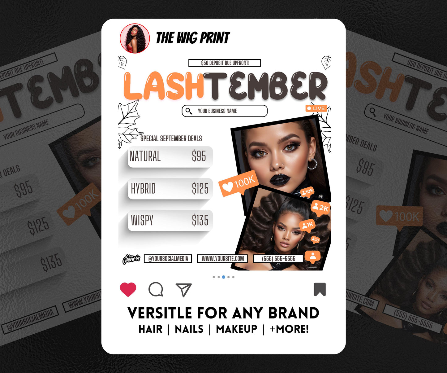 LashTember | 3 Lash Tech Flyers | Canva Template | Beauty Flyer | Lash Promo | Customizable | September Flyer | September Specials